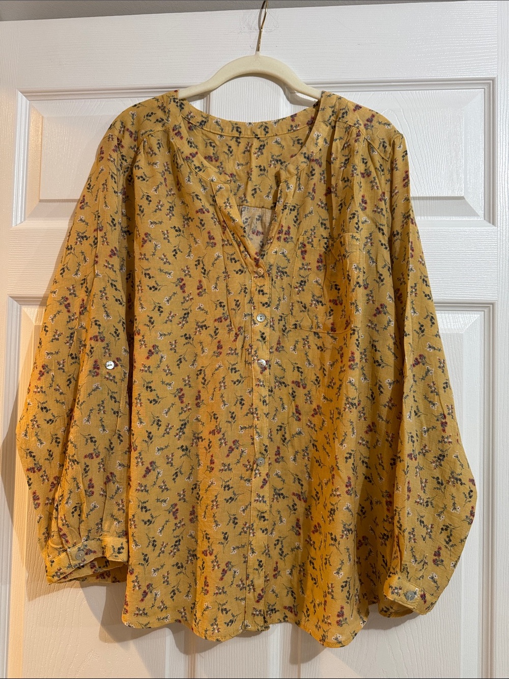 Women's Mustard Floral Button-Front Blouse